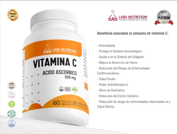 Vitamina C - Acido Ascórbico 500 mg (60 caps) - Image 2